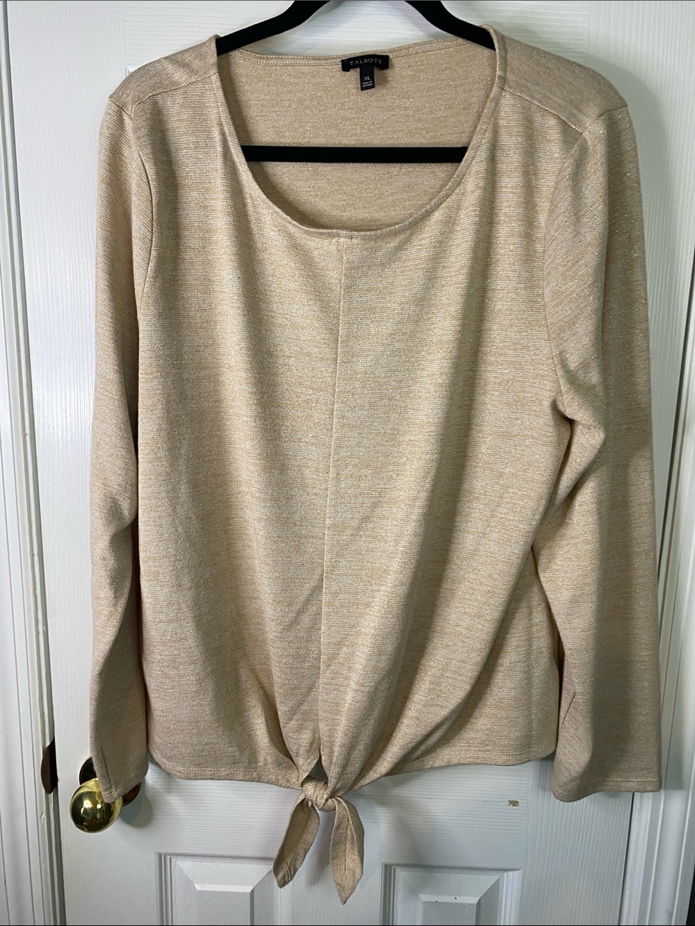 Talbots Women’s Tie-Front Long Sleeve Top - Gold Metallic Size XLarge.